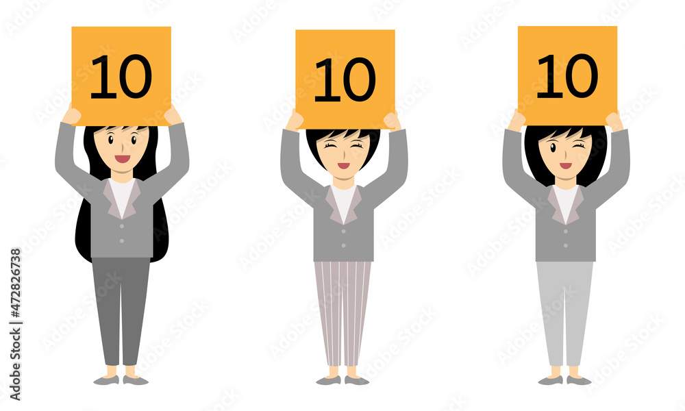 Three business girls showing sign of 10 points. showing satisfaction score or evaluation score concept cartoon vector. Three business girls showing sign of 10 points. showing satisfaction score or evaluation score concept cartoon vector.