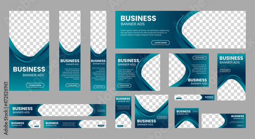 Set of creative web banners of standard size with a place for photos. Vertical, horizontal and square template. vector eps