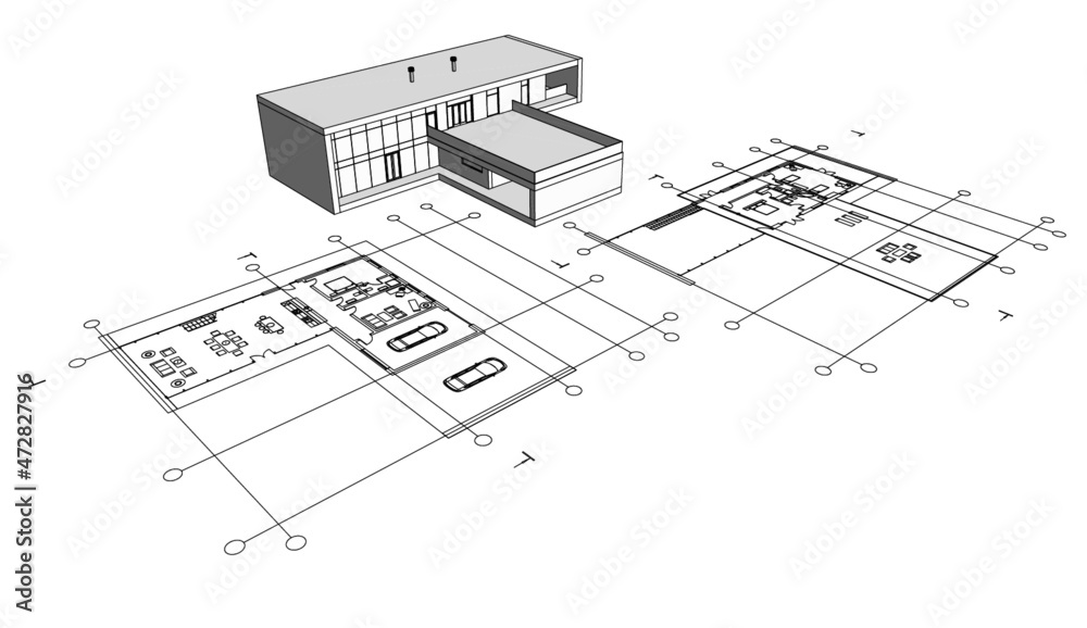 home design architectural drawing vector illustration