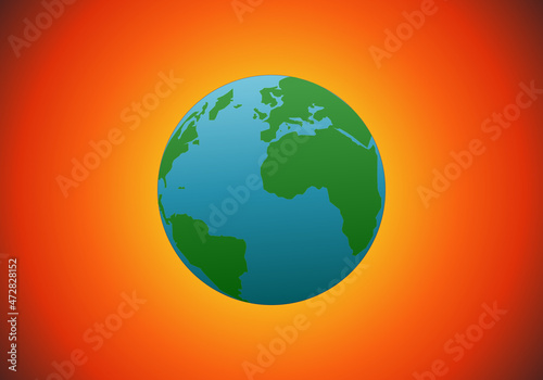 Planeta Tierra con fondo solar en tonos amarillos, rojos, naranja y negro