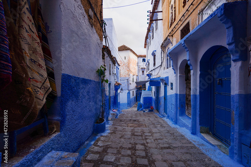 Fototapeta Naklejka Na Ścianę i Meble -  Street in medina of blue town Chefchaouen, Morocco.