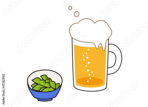 生ビールとおつまみ（枝豆）
