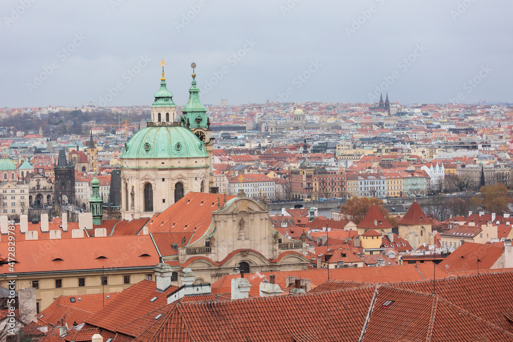 View from the above of Prague Czech Republic on a cloudy day