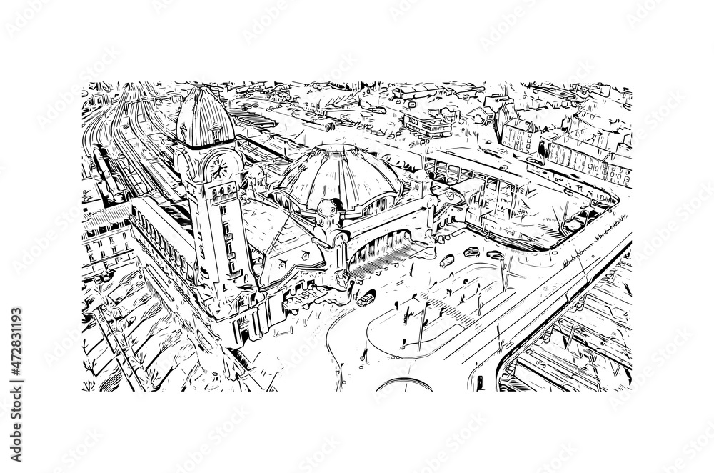 Fototapeta premium Building view with landmark of Limoges is the city in France. Hand drawn sketch illustration in vector.