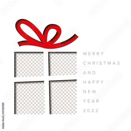 Christmas white family photo card layout template with christmas present