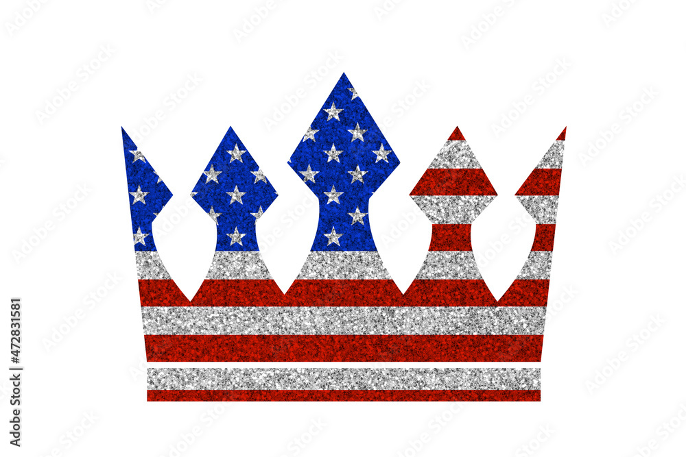 Obraz premium Bright glitter crown in colors of national flag on white background. USA