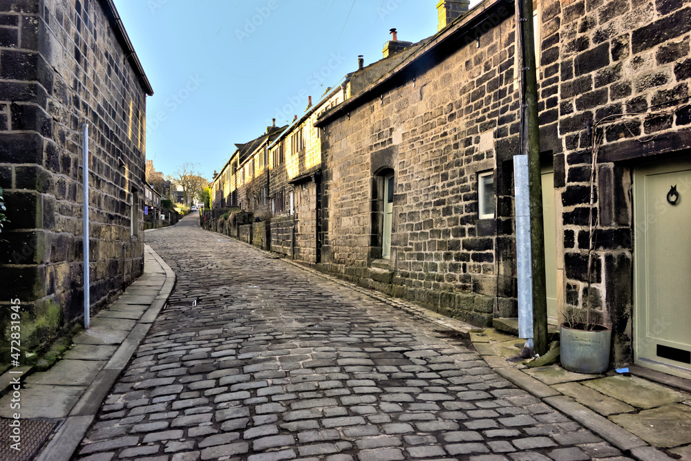 A Typical Pennine Village Lane in Heptonstall, West Yorkshire A Typical Pennine Village Lane in Heptonstall, West Yorkshire