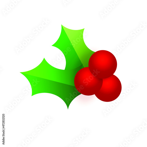 Holly, christmas berry, mistletoe vector 3d icon isolated on white background. Red xmas berry vector illustration.
