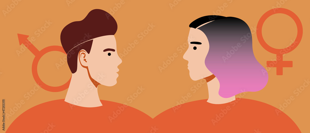 Binary couple, Flat vector stock illustration with man and woman as a couple, family, binary couple relationship concept for valentine's day Binary couple, Flat vector stock illustration with man and woman as a couple, family, binary couple relationship concept for valentine's day