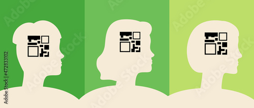 Vaccinated people, QR code, silhouette vector stock illustration with QR code as vaccination certificate and silhouettes of people