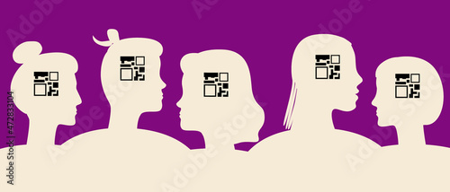 Vaccinated people, QR code, silhouette vector stock illustration with Vaccination certificate with silhouettes of people and QR code for health and medicine