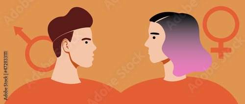 Binary couple, Flat vector stock illustration with man and woman as a couple, family, binary couple relationship concept for valentine's day