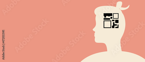 Person with QR codes, copy space template, Silhouette vector stock illustration with Vaccination passport with place for text as Template with QR code and Vaccinated person