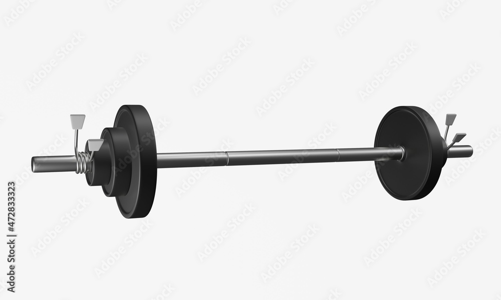 Sports equipment. Press bar isolated on white. Fitness and training. Barbell. 3d render Sports equipment. Press bar isolated on white. Fitness and training. Barbell. 3d render