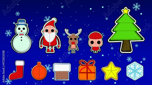 Set of vector characters and decorations for Christmas, Santa Claus, snowman, reindeer, kids and other Christmas decorations. cartoon pattern used in design for christmas