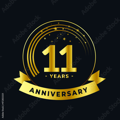 Eleven Years Anniversary Gold and Black Isolated Vector