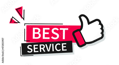 Best service label sign with thumbs up for banner promotion vector illustration