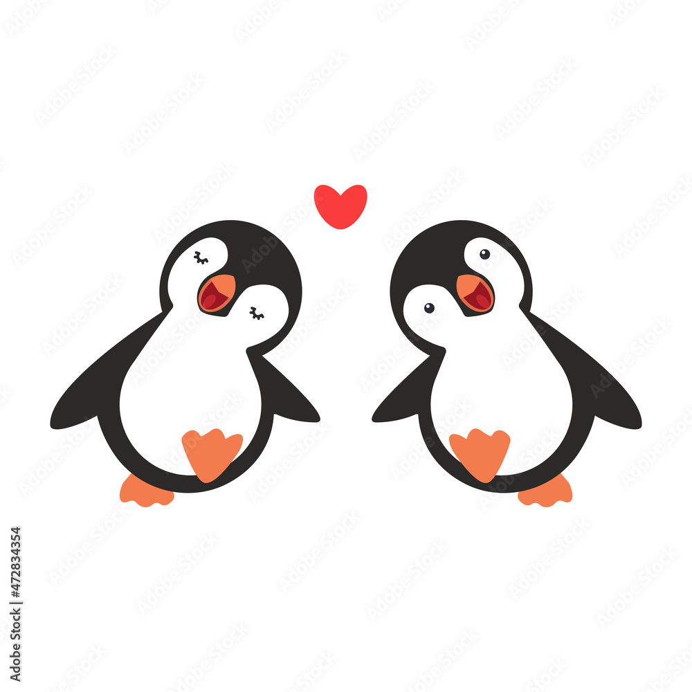 Naklejka premium Two Happy penguin couple vector