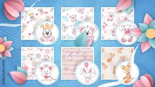 Set cute animals - seamless pattern