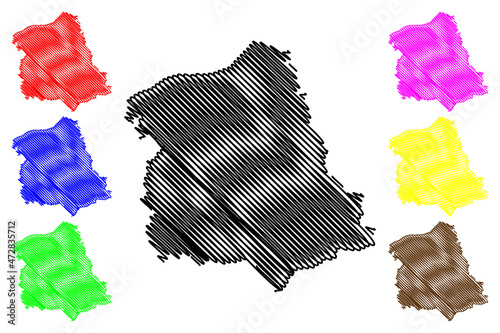Harda district (Madhya Pradesh State, Narmadapuram division, Republic of India) map vector illustration, scribble sketch Harda map