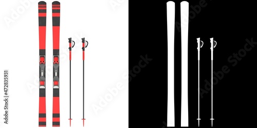 3D rendering illustration of alpine skis with poles photo