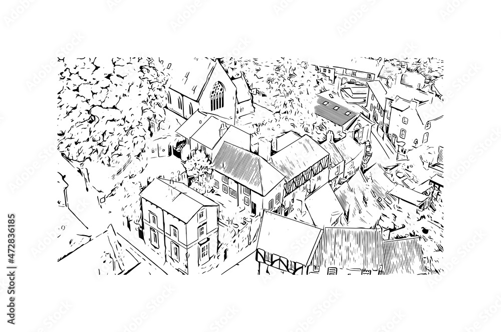 Obraz premium Building view with landmark of Lincoln is the city in Oregon. Hand drawn sketch illustration in vector.