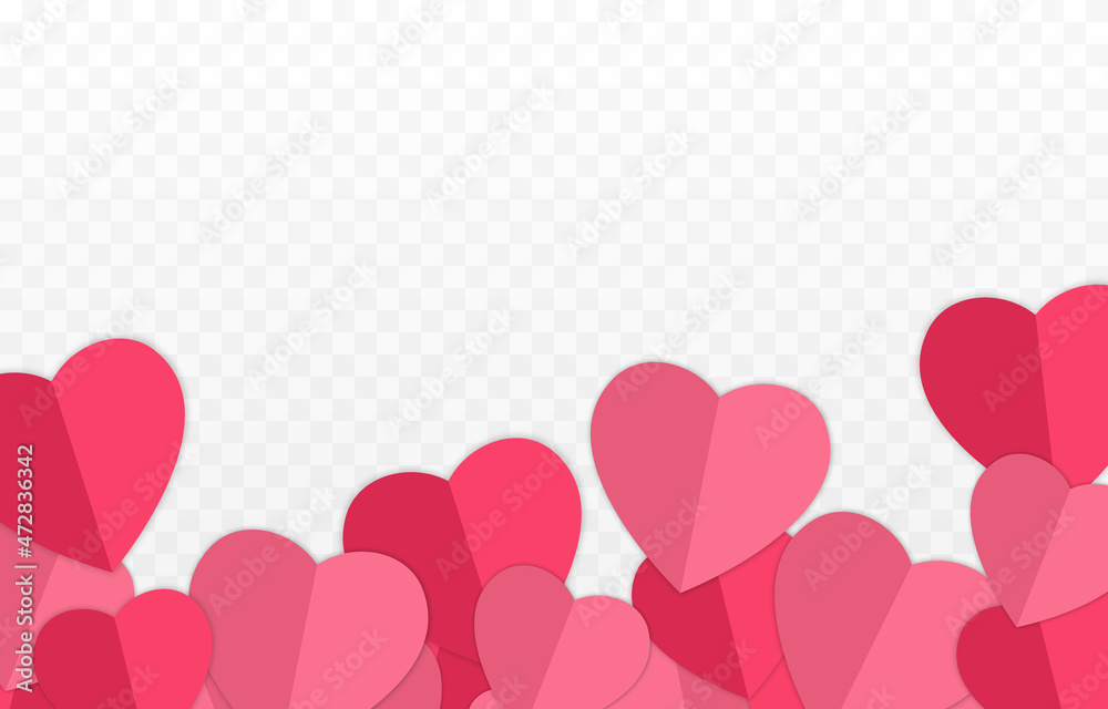 Vector paper hearts png. Valentine's day, red and white hearts png, love, holiday, paper elements.