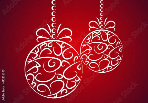 Bola de navidad de trazos blancos en fondo rojo.