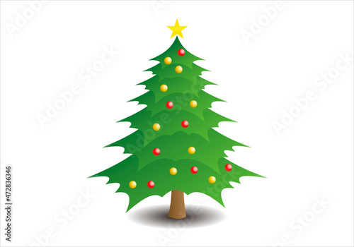 Árbol de navidad con estrella en fondo blanco.