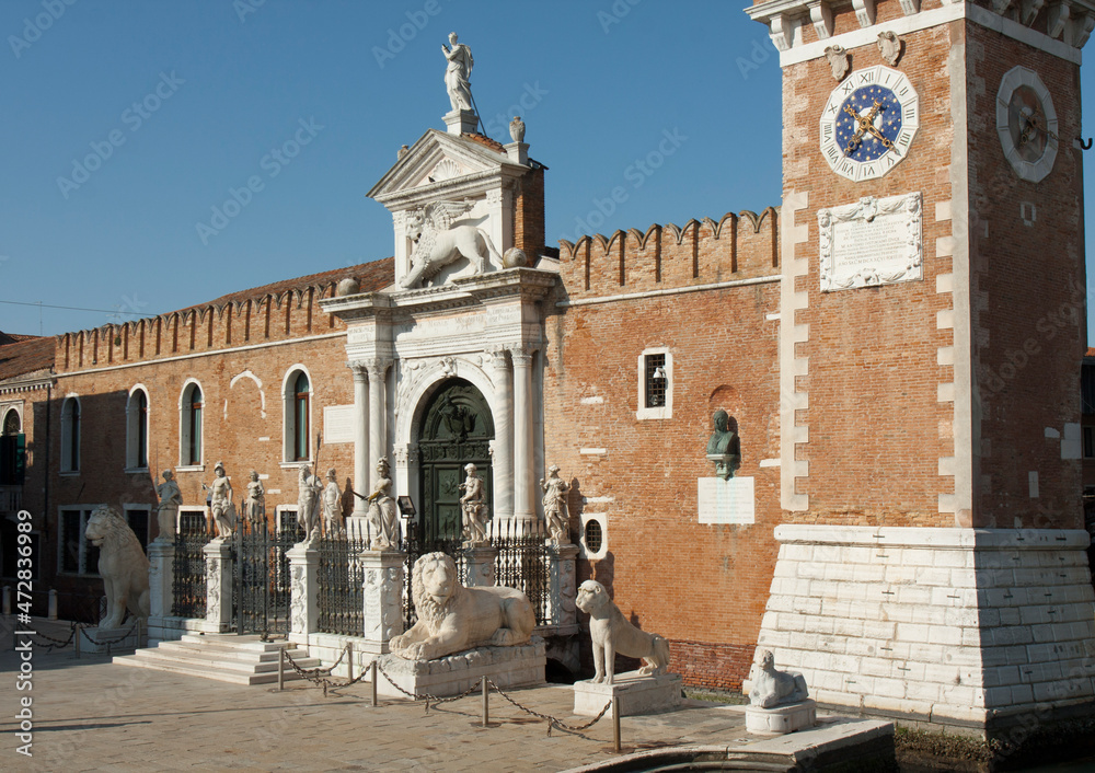 VENICE, ITALY - FEBRAURY 19, 2020: military marine museum in historical building Arsenal.