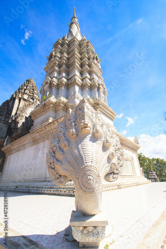 фотографія Naga scultpure in Phnom Srey and Phnom Pros Temple in Kampong Cham, Cambodia