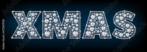 Word XMAS made from diamonds vector