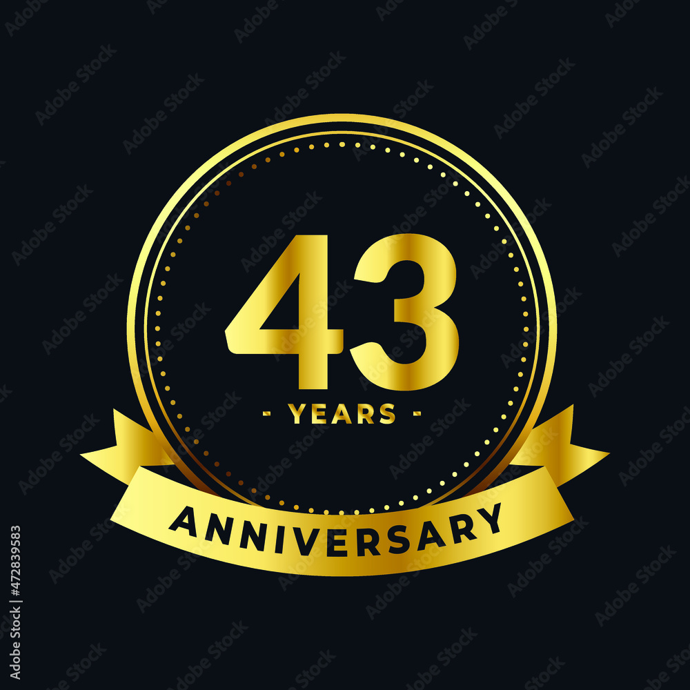 Forty Three Years Anniversary Gold and Black Isolated Vector Forty Three Years Anniversary Gold and Black Isolated Vector
