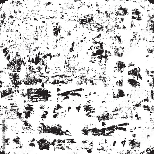 Abstract seamless pattern in grunge style. Black and white old dirty wall with stains of paint and mud. Messy worn vector background. Suitable for wallpaper design, flooring, wrapping paper or fabric photo