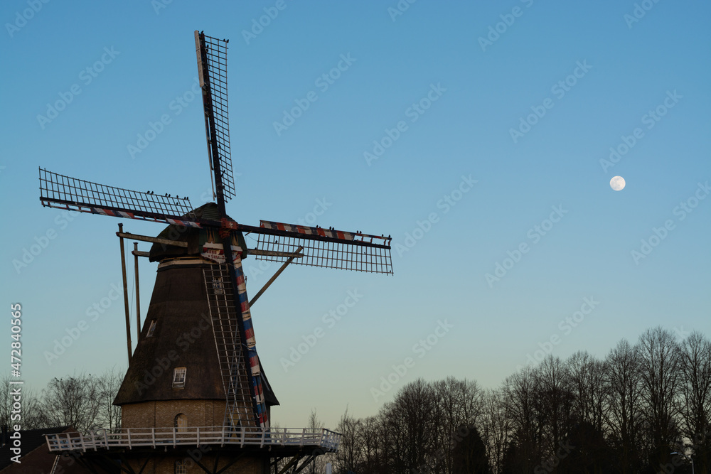 Traditional Dutch grain wind mill in Oerle, North Brabant