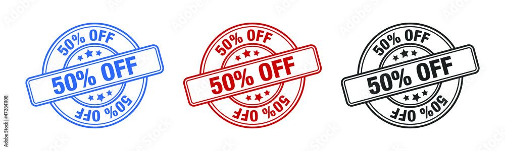 50% Off - Stamp, Imprint, Seal Template. Grunge Effect. Vector Stock Illustration. Set 50% Off - Stamp, Imprint, Seal Template. Grunge Effect. Vector Stock Illustration. Set