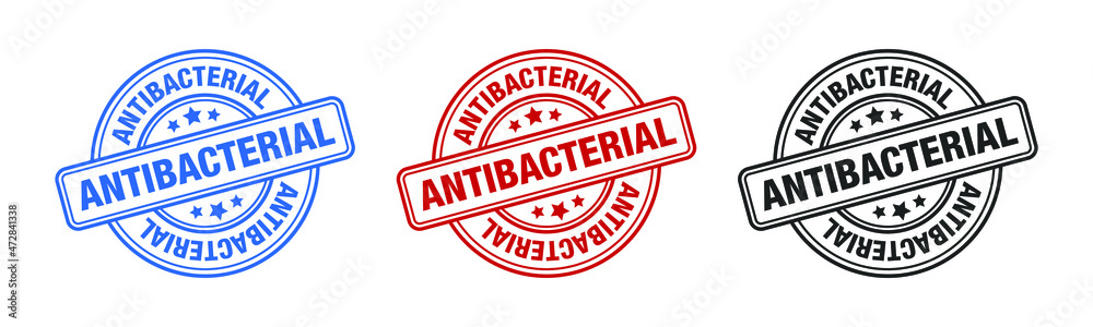 Antibacterial - Stamp, Imprint, Seal Template. Grunge Effect. Vector Stock Illustration. Set Antibacterial - Stamp, Imprint, Seal Template. Grunge Effect. Vector Stock Illustration. Set