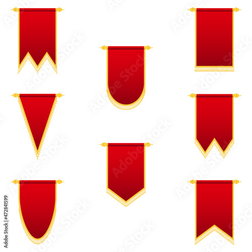 royal medieval flag, hanging flag made by red fabric with tassel