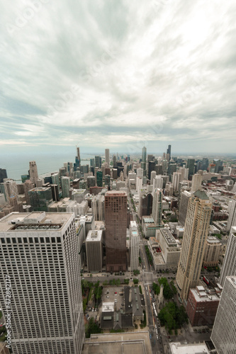 Clear day in Chicago with buildings and sunshine