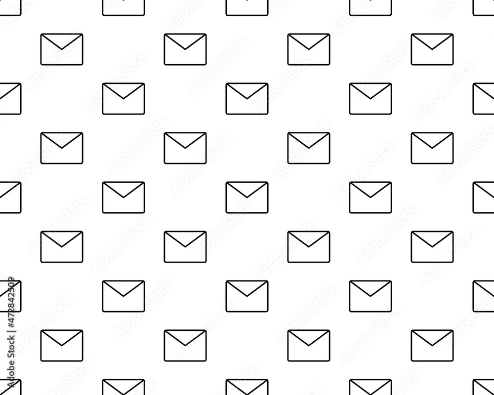 Seamless pattern with envelopes flat line icons. Mail background, message, email vector illustrations. Black white thin signs for mailing list, post office. Seamless pattern with envelopes flat line icons. Mail background, message, email vector illustrations. Black white thin signs for mailing list, post office.