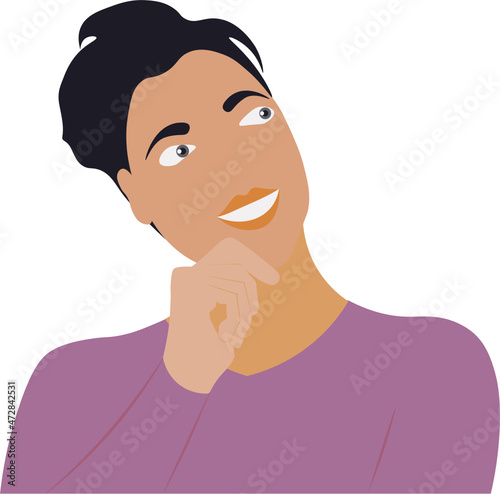 gesto. rostro de mujer pensando. fondo transparente