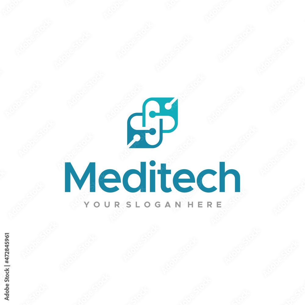 minimalist Meditech plus medical tech logo design