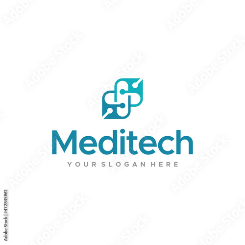 minimalist Meditech plus medical tech logo design photo