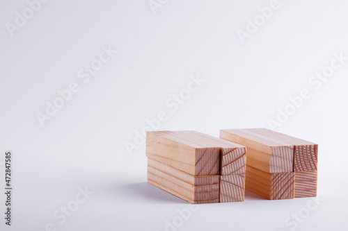 Blocks wooden bricks on a white background from the board game