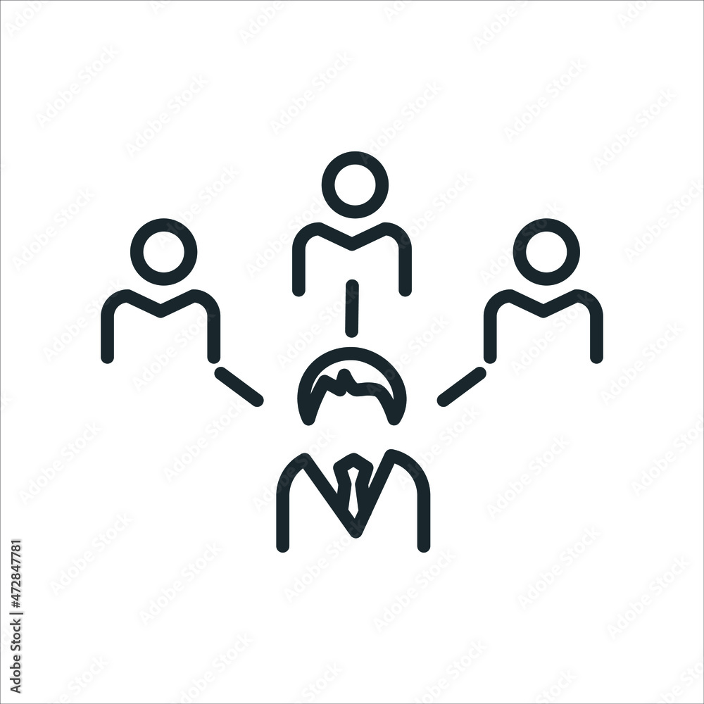 Obraz premium Male manager team leader over a group of employees thin line icon stock illustration. Management Thin Line Icons.