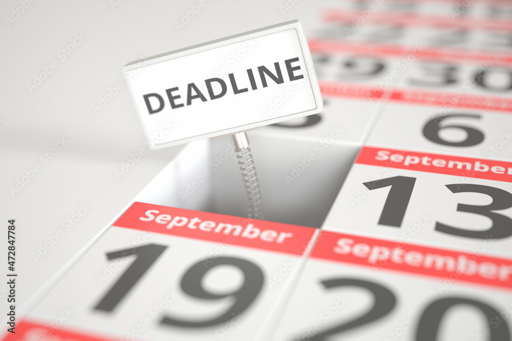 DEADLINE sign on September 12 in a calendar, 3d rendering DEADLINE sign on September 12 in a calendar, 3d rendering