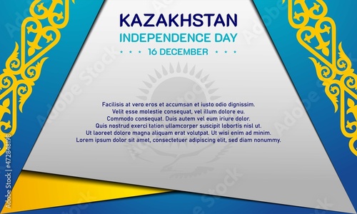 Kazakhstan Independence Day Background. 16 December. Copy space area. Greeting card, banner, vector illustration. With the Kazakhstan national flag. Premium and luxury design