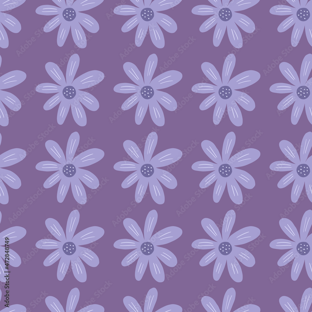 Geometric ditsy seamless pattern on lilac background. Cute chamomile print. Geometric ditsy seamless pattern on lilac background. Cute chamomile print.