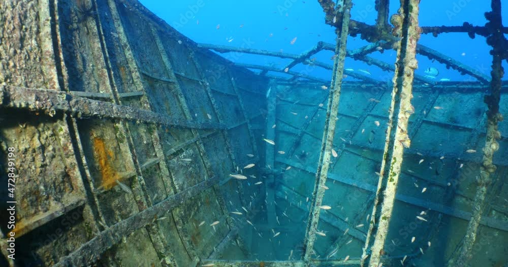 shipwreck scenery underwater ship wreck deep blue water ocean scenery of metal underwater scuba