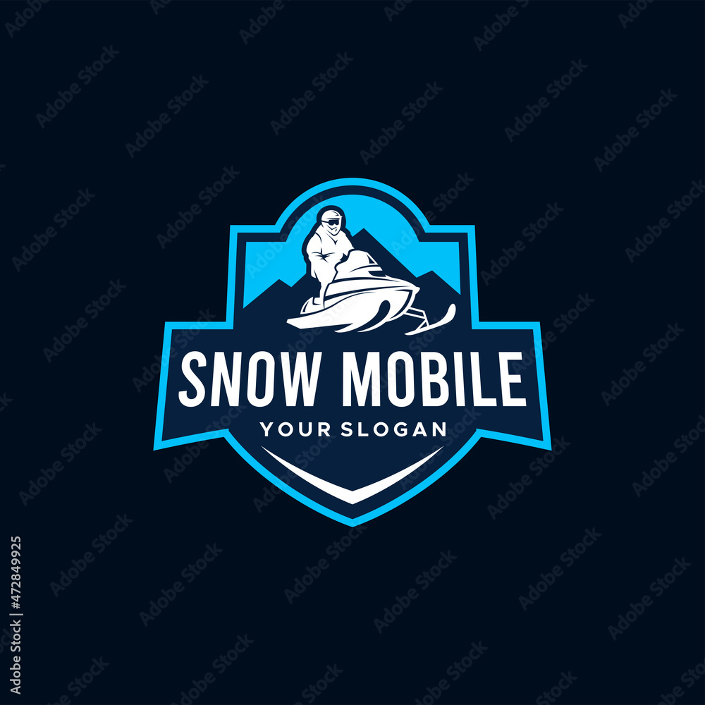 badge vintage SNOW MOBILE mountain ski Logo design